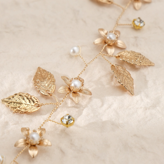 Handmade Headband With Golden Flower And Leaf Shape Soft Chain Headdress Handmade Headband With Golden Flower And Leaf Shape Soft Chain Headdress