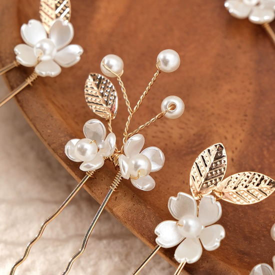 Ancient Style U-Shaped Pearl Alloy Hair Fork Golden Leaf Pearl Pin Hairpin Headdress Ancient Style U-Shaped Pearl Alloy Hair Fork Golden Leaf Pearl Pin Hairpin Headdress