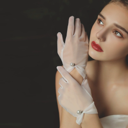 Satin Pearl Gloves Elegant Vintage White Short Gloves