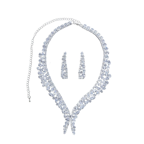 Super Flash Earring Necklace Set High-End Clavicle Chain Two-Piece Set Super Flash Earring Necklace Set High-End Clavicle Chain Two-Piece Set